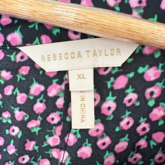 Rebecca Taylor Silk Blend Floral Mini Dress Black Floral Puff Tiered Romantic - Picture 7 of 8